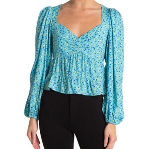 Afrm Soni Ruched Balloon Sleeve Crop Top